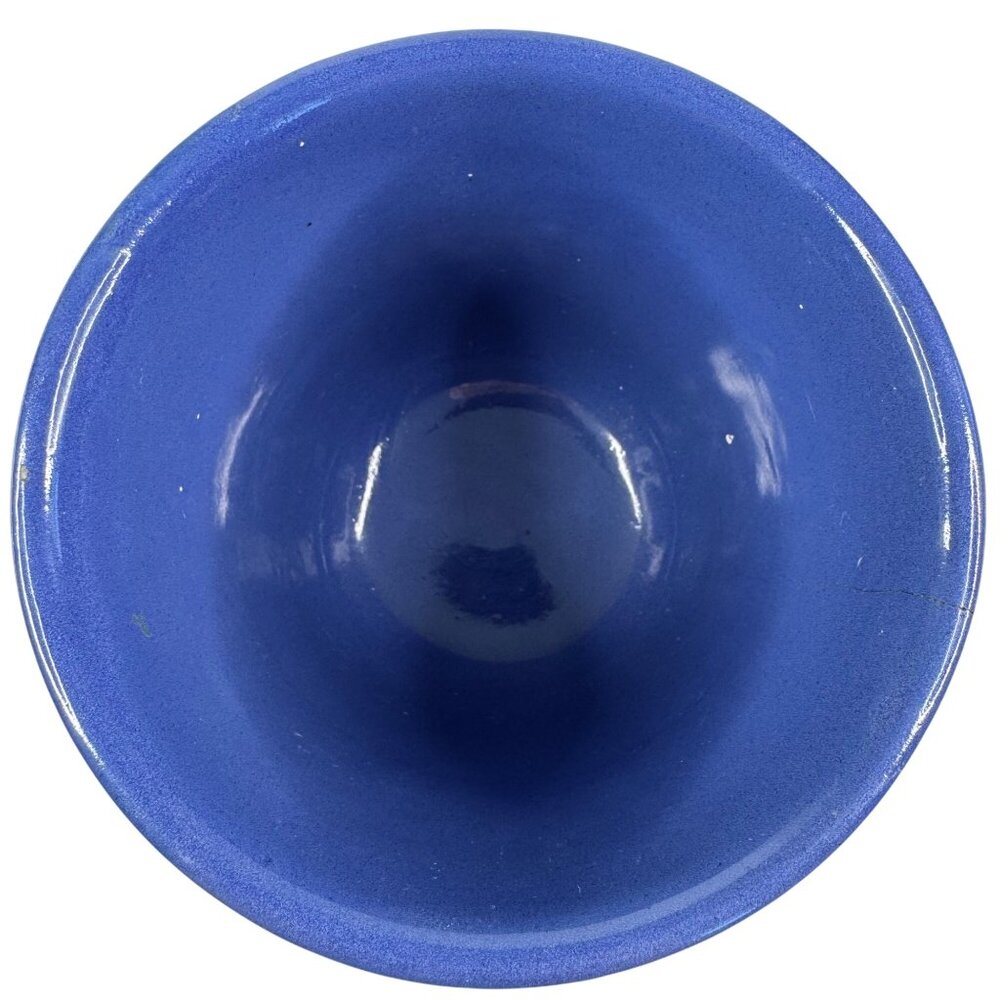 Redwing 1930s Glazed Ceramic Beater Jar Bowl Blue Ridged 5x5.25" Flaw Vintage - Picture 10 of 16